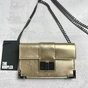 The Kooples Clutch Wallet‎ Emily Champagne Gold Leather Chain Strap